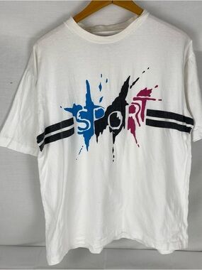 Vintage Sport Impact Graphic T Shirt 90s Streetwear White Tee Medium Hong Kong